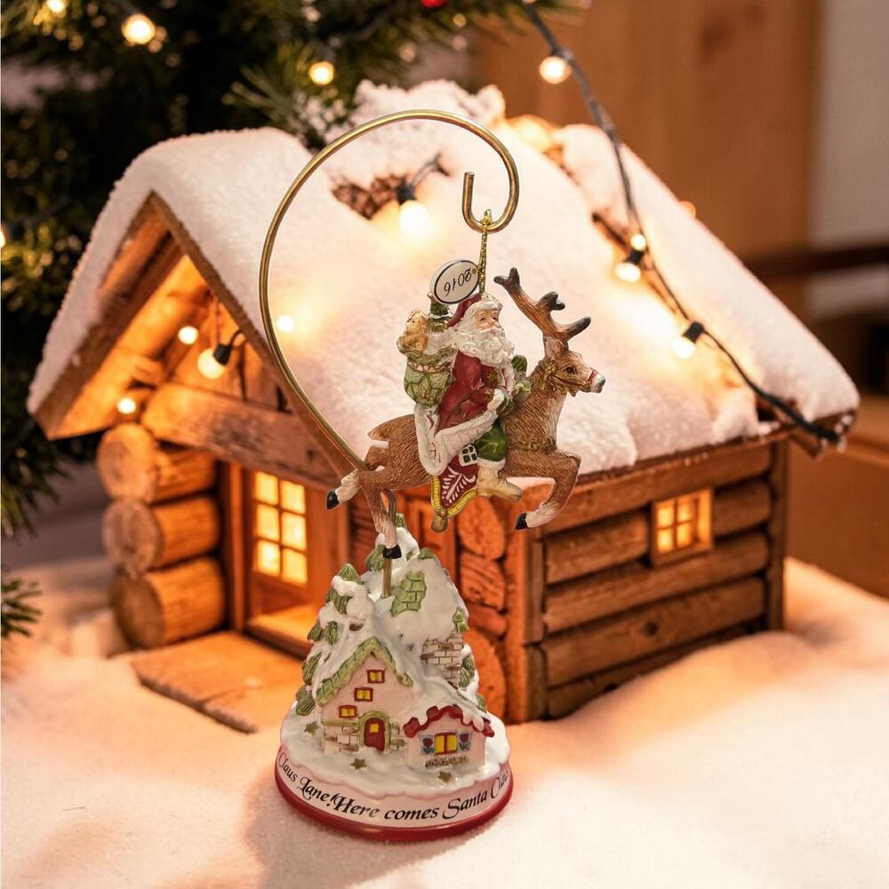 Fitz and Floyd Damask Holiday Dated Ornament with Figural Stand Handpainted